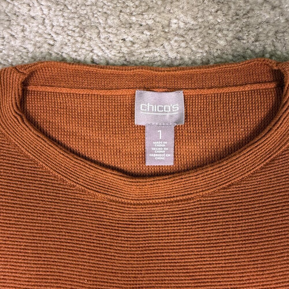 Chico's Women's Top Size 1 S/M Orange 3/4 Sleeve Knit Rayon Career Casual F221 - Picture 4 of 10